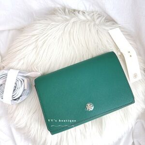 NWT Tory Burch Emerson Combo Leather Crossbody Emerald Stone Forest Green 58440